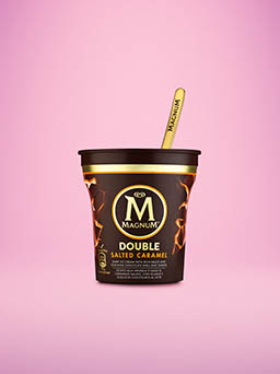 Coloured background Explorer of Magnum salted caramel ice cream