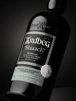 Drinks Photography of Ardbeg BlaaacK whisky bottle