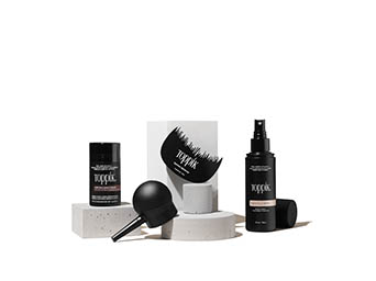 White background Explorer of Toppik hair care products