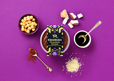Coloured background Explorer of Moorish chocolate spread with ingredients