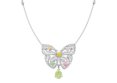 Jewellery Photography of White gold necklace with butterfly pendant
