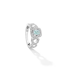 Jewellery Photography of Boodles platinum ring with white and aquamarine diamonds