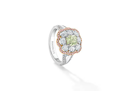 Fine jewellery Explorer of Boodles platinum ring with diamonds and sapphire