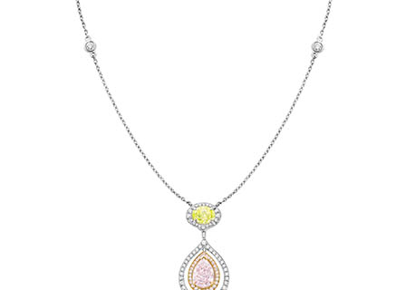 Fine jewellery Explorer of Boodles platinum necklace with diamonds and sapphire