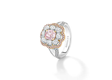Fine jewellery Explorer of Boodles platinum ring with diamonds and sapphire