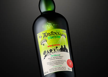 Drinks Photography of Arbeg whisky bottle