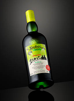 Black background Explorer of Arbeg whisky bottle