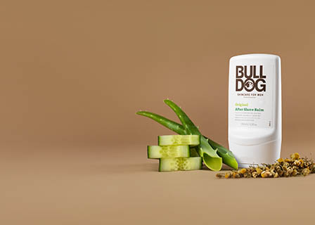 Cosmetics Photography of Bull Dog men grooming after shave