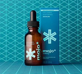 Cosmetics Photography of Mojo skin care serum bottle