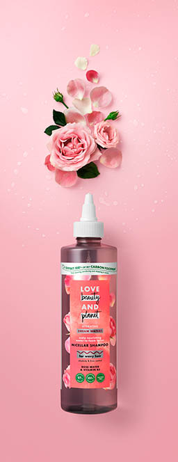 Cosmetics Photography of Love Beauty and Planet hair care shampoo with ingredients