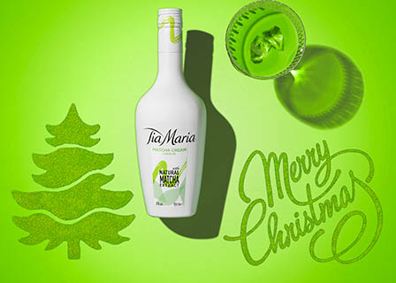 Drinks Photography of Tia Maria Matcha bottle and serve