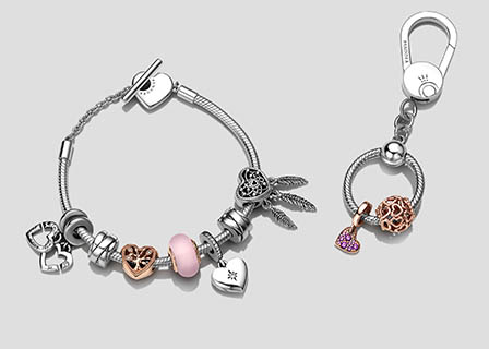 Advertising Still life product Photography of Pandora jewellery bracelet charms and key ring