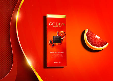 Food Photography of Godiva blood orange chocolate bar