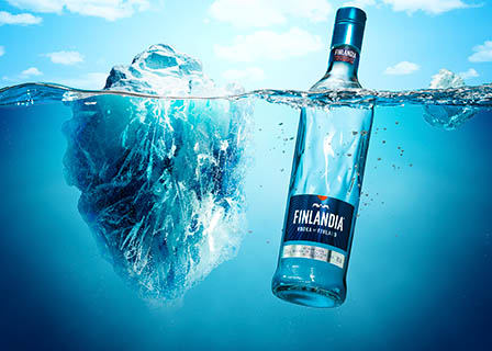 Creative still life product Photography of Finlandia vodka bottle