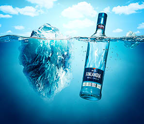 Creative still life product Photography of Finlandia vodka bottle