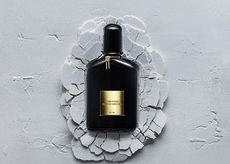 Creative still life product Photography of Tom Ford Black Orchid fragrance bottle