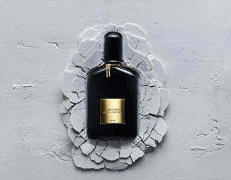 Creative still life product Photography of Tom Ford Black Orchid fragrance bottle