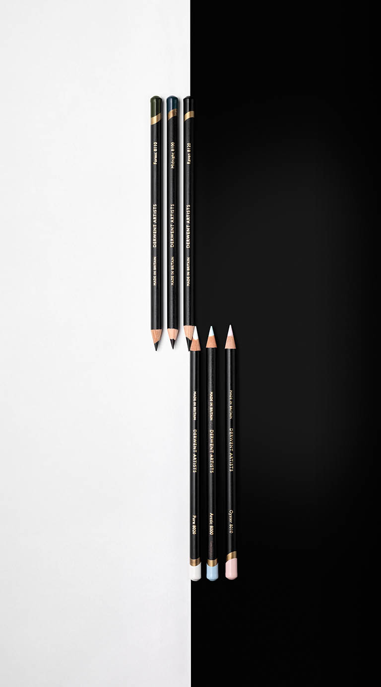 Still Life Product Photography of Derwent art products pencils by Packshot Factory