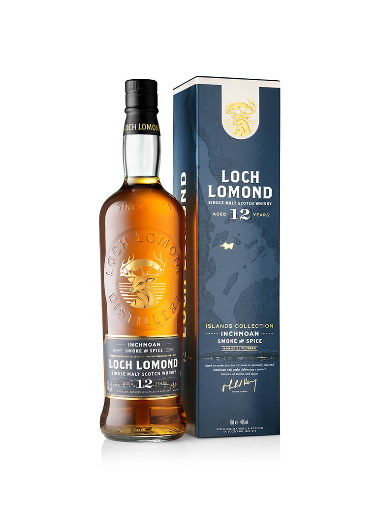 Packshot Factory - Packaging - Loch Lomond whisky bottle and box