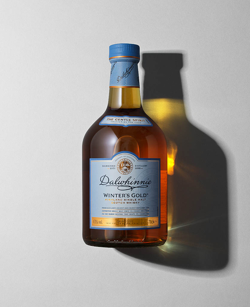 Advertising Still Life Product Photography of Dalwhinnie whisky bottle by Packshot Factory