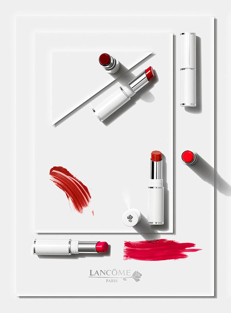 Advertising Still Life Product Photography of Lancome lipsticks and textures by Packshot Factory
