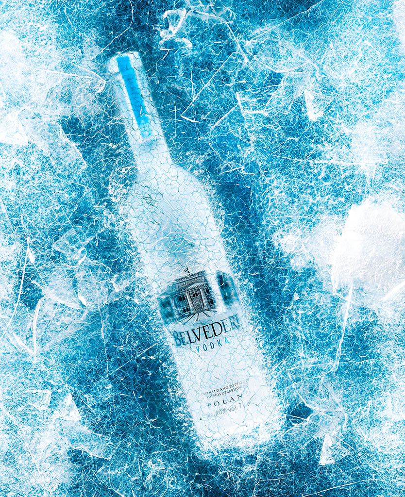 Creative Still Life Product Photography and Retouching of Belvedere vodka bottle by Packshot Factory