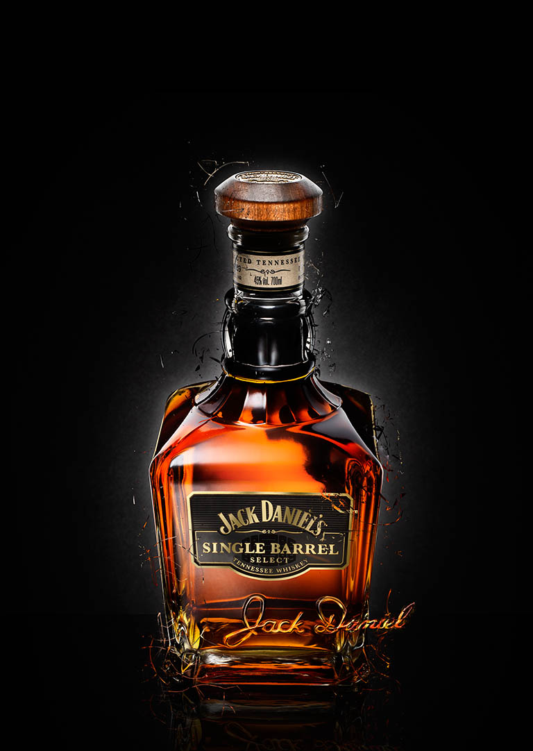 Creative Still Life Product Photography and Retouching of Jack Daniel's whiskey bottle by Packshot Factory