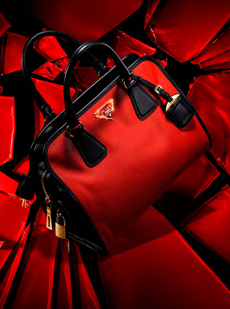 Creative Still Life Product Photography and Retouching of Prada handbag by Packshot Factory