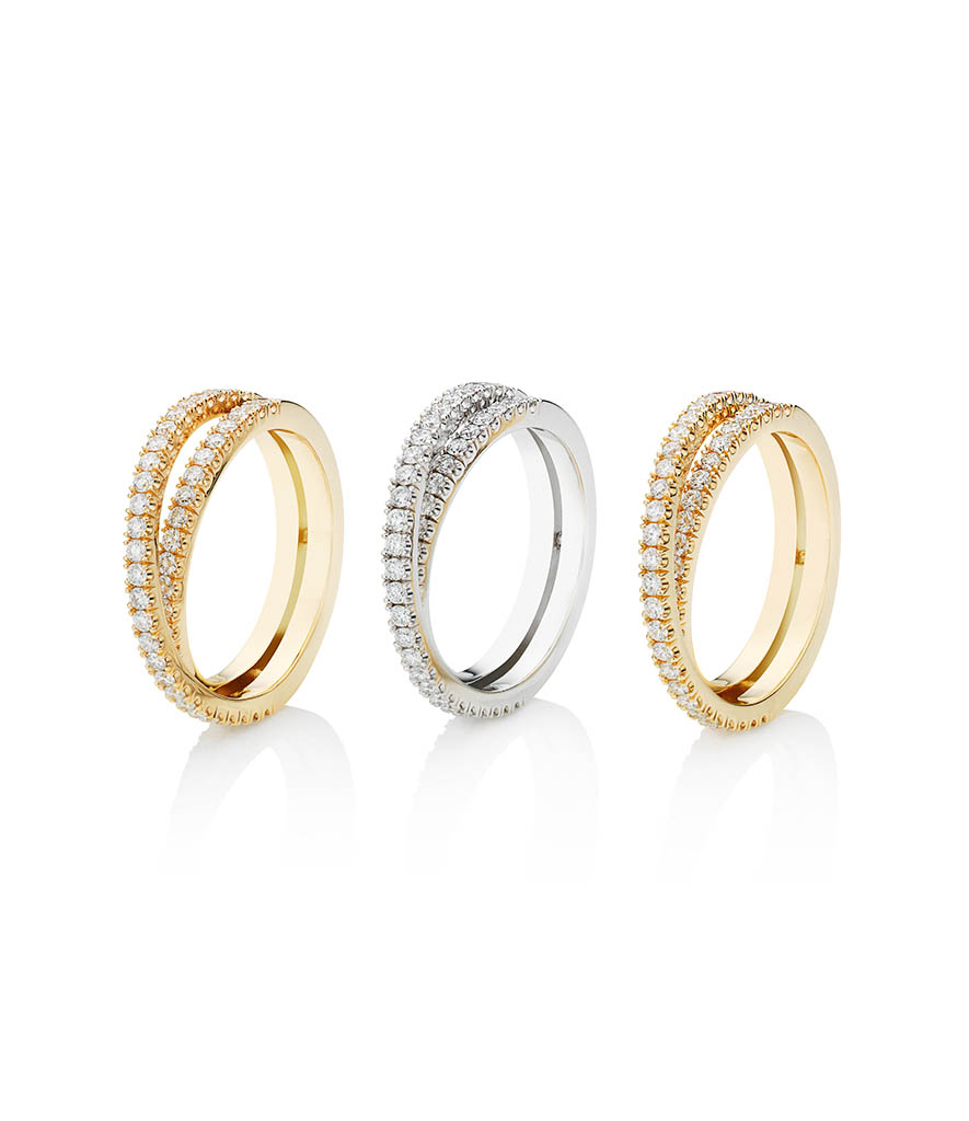 Packshot Factory - Rings - Robert Glen gold and platinum diamond bands