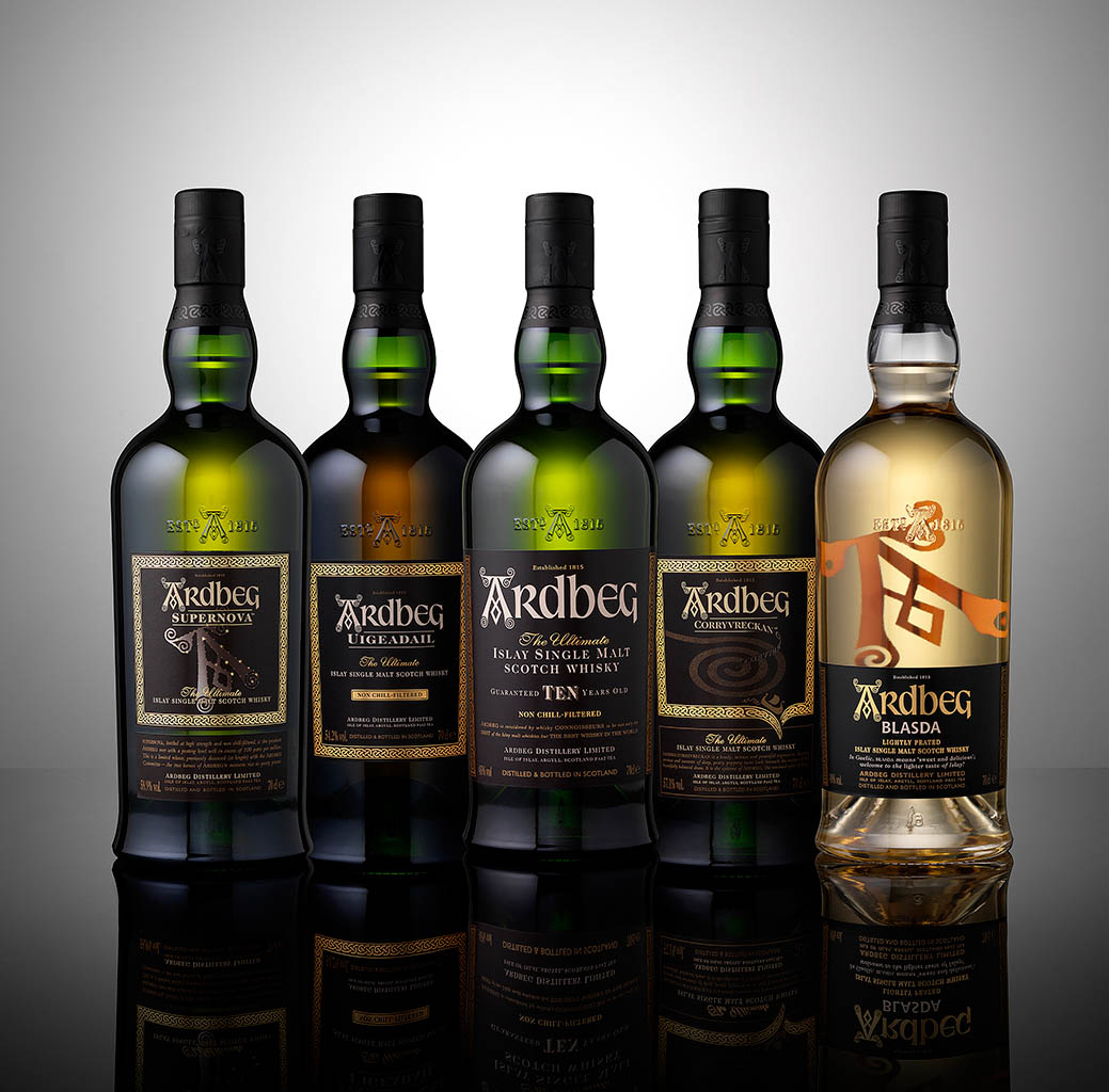 Packshot Factory - Spirit - Ardberg whisky bottles group