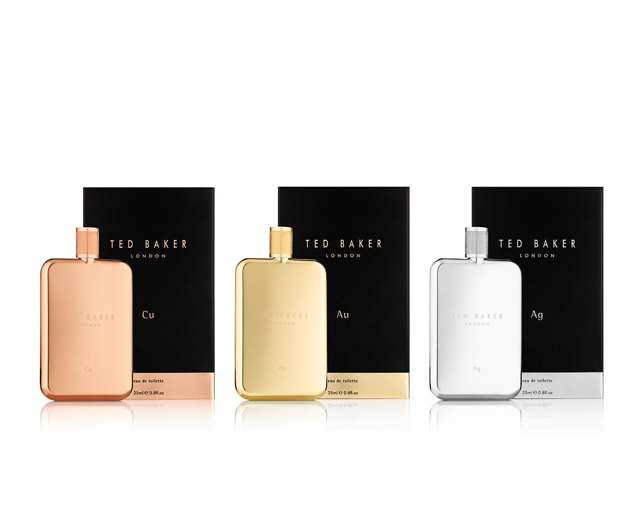 Packshot Factory - White background - Ted Baker fragrance bottles and boxes